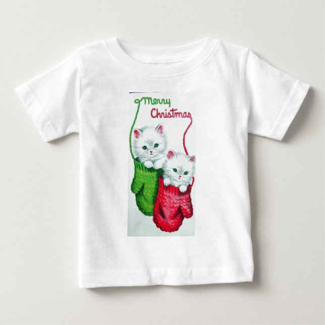 T-shirt Pour Bébé Chatons en Mittens Joyeux Noël (Devant)