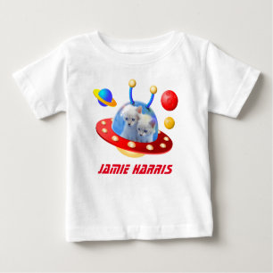 T-shirt Pour Bébé Chatons jumeaux chats en OVNI SciFi Saucer