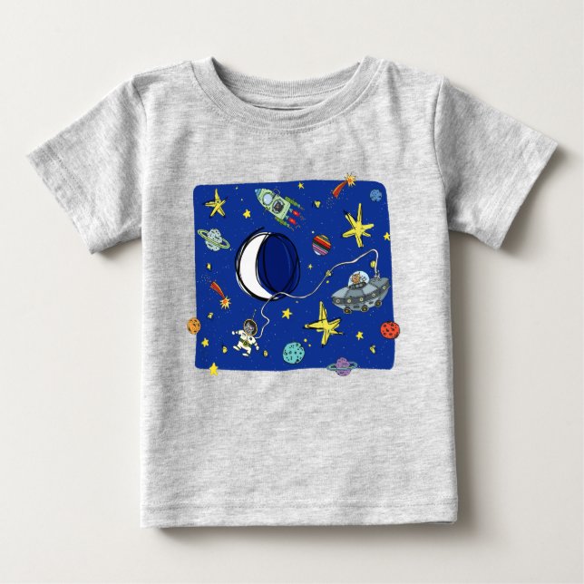 T-shirt Pour Bébé Chats Cartoon Mignons Dans L'Espace (Devant)