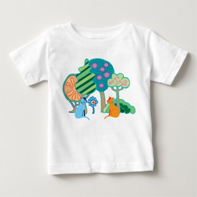 T-shirt Pour Bébé Chats dans le jardin (Devant)