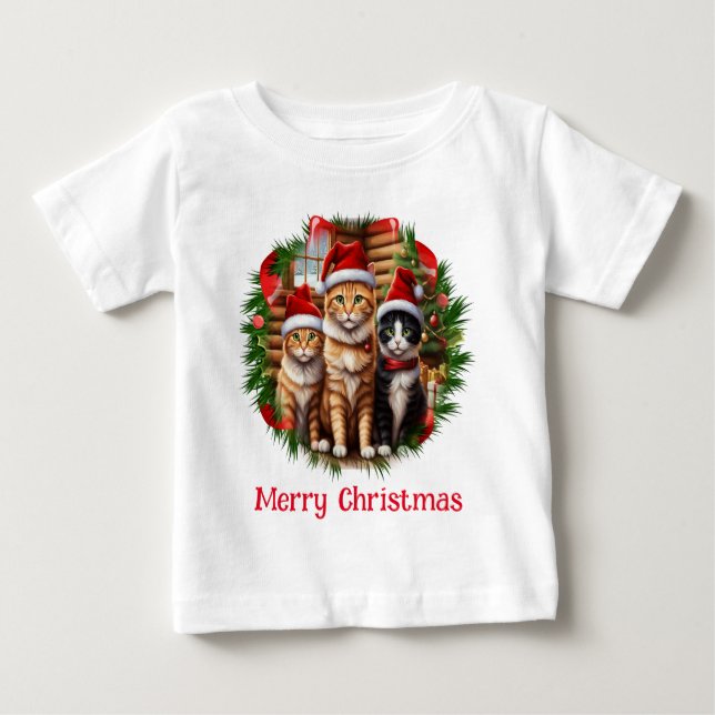 T-shirt Pour Bébé Chats de Noël (Devant)
