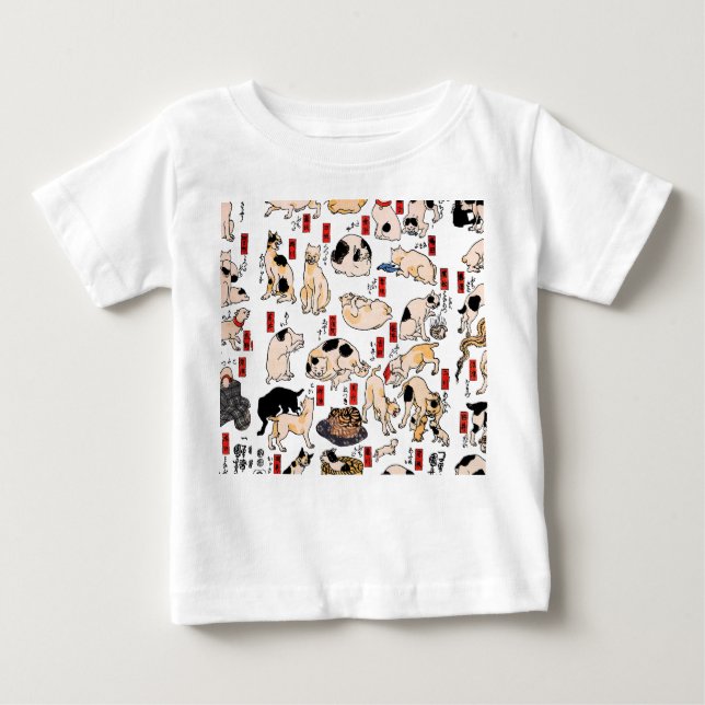 T-shirt Pour Bébé chats japonais Ukiyo-e Funny kitty (Devant)