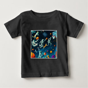 T-shirt Pour Bébé Chats jouant au basket-ball dans l'espace avec des