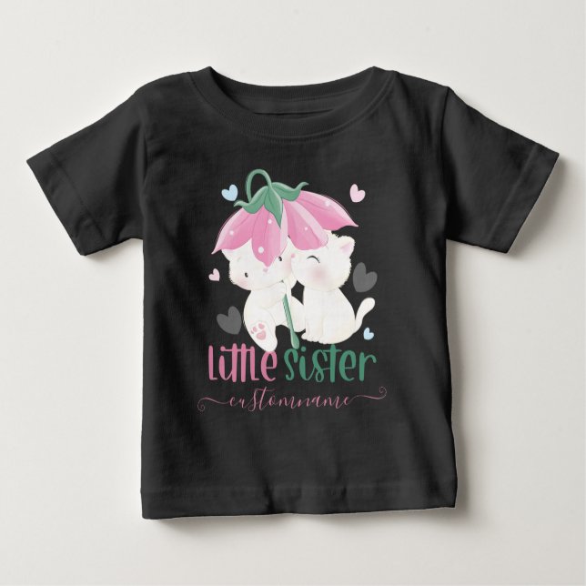 T-shirt Pour Bébé Chats Sous Parapluie Fleur Personnalisé Petite Soe (Devant)