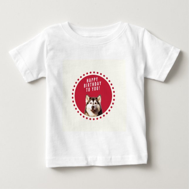 T-shirt Pour Bébé Chatte Sibérien Husky Chien Joyeux Anniversaire (Devant)