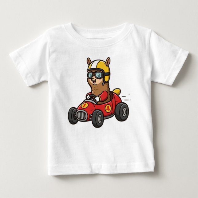 T-shirt Pour Bébé Chauffeur de voiture de course de Baby Cute Alpaca (Devant)