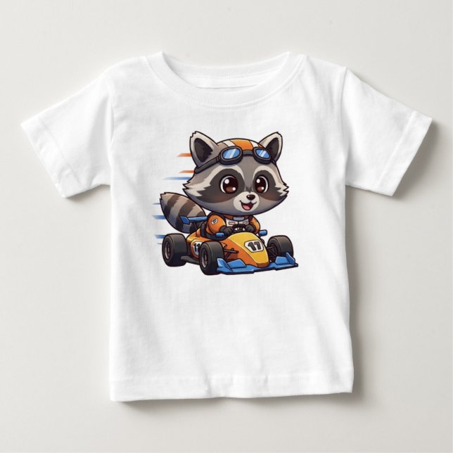 T-shirt Pour Bébé Chauffeur de voiture de course pour bébé Raccoon (Devant)