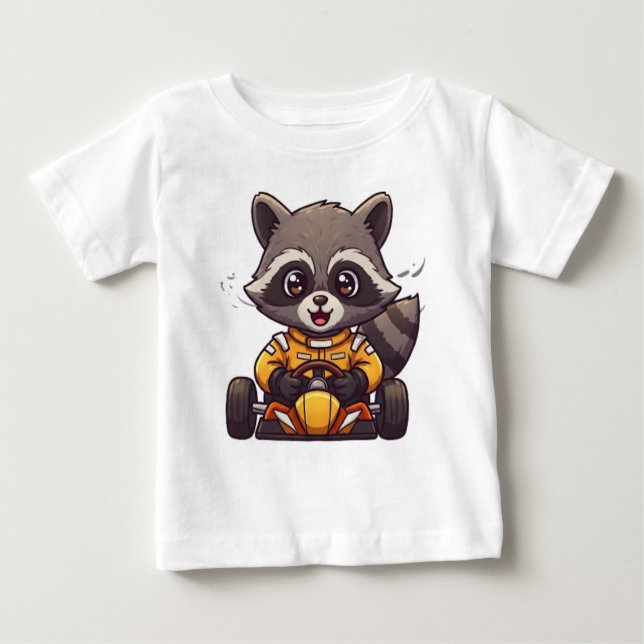 T-shirt Pour Bébé Chauffeur de voiture de course pour bébé Raccoon (Devant)