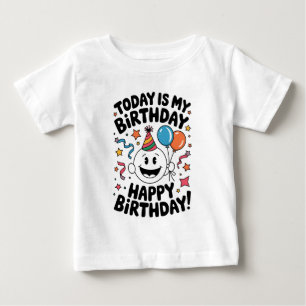 T-shirt Pour Bébé  Cheerful Cartoon Birthday Shirt with Balloons and
