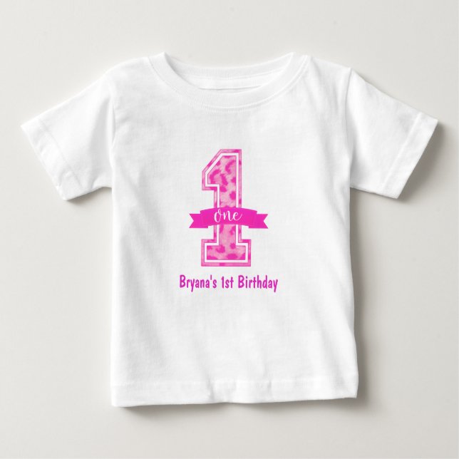 T-shirt Pour Bébé Cheetah léopard rose Imprimer UN 1er anniversaire  (Devant)