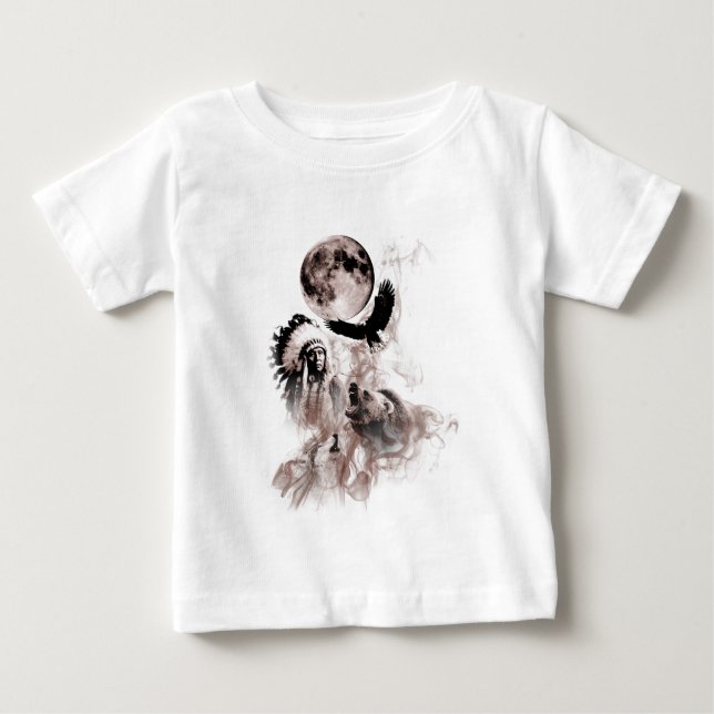 T-shirt Pour Bébé Chef indien - loup - lune - ours - Eagle (Devant)