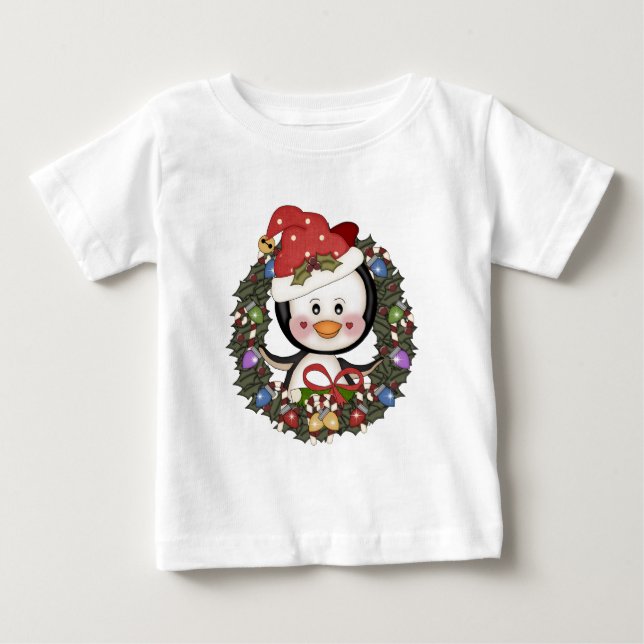 T-shirt Pour Bébé Chemin de Noël Penguin Vacances (Devant)
