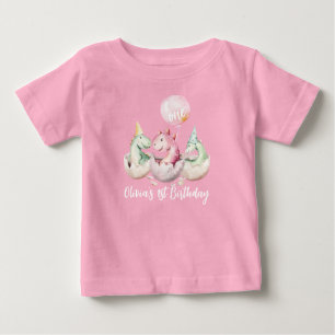T-shirt Pour Bébé Chemise 1er anniversaire Dinosaure Rose