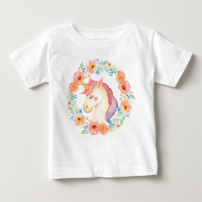 T-shirt Pour Bébé Chemise à volants licorne en aquarelle (Devant)