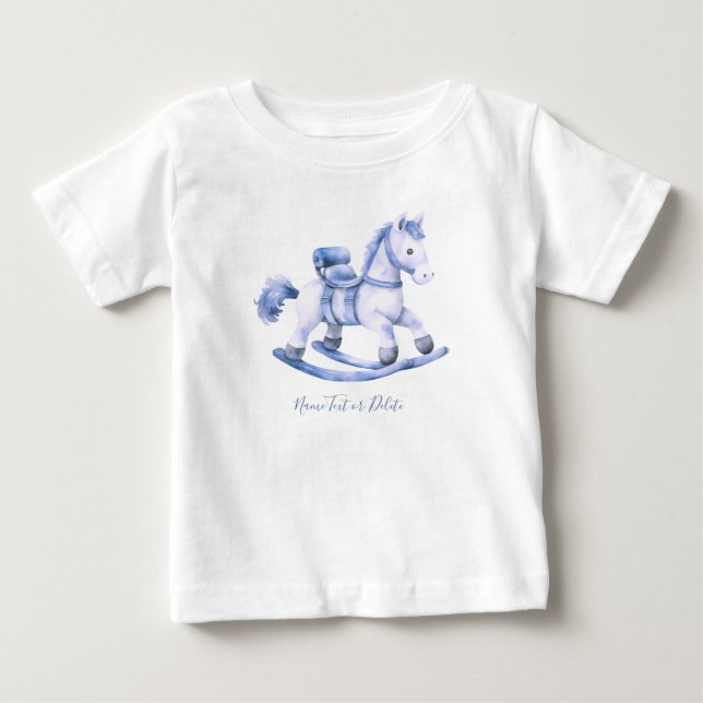 T-shirt Pour Bébé Chemise bébé cheval à bascule bleu (Devant)