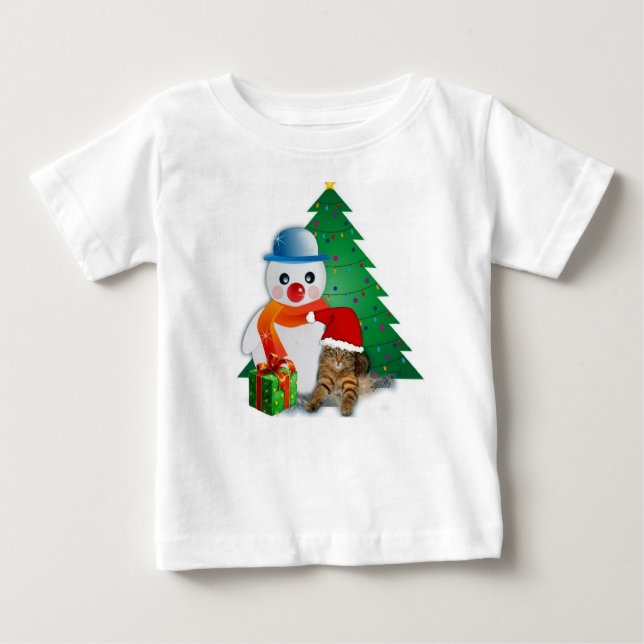 T-shirt Pour Bébé Chemise bébé en coton Snowman de Noël (Devant)