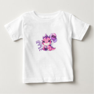 T-shirt Pour Bébé Chemise bébé fille anniversaire trois ans dinosaur