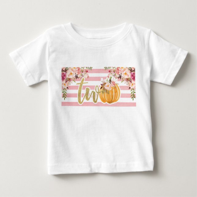 T-shirt Pour Bébé Chemise Citrouille 2e anniversaire - Flore aux ray (Devant)