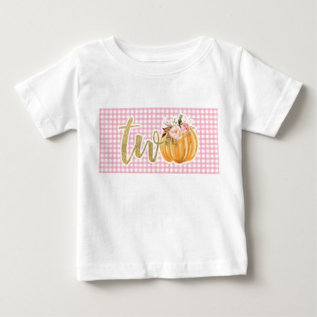 T-shirt Pour Bébé Chemise Citrouille 2e anniversaire - Plaid rose (Devant)