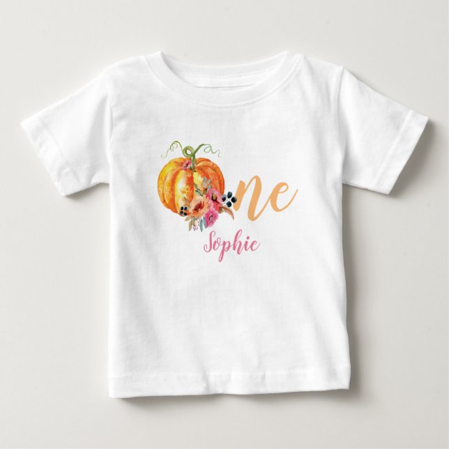 T-shirt Pour Bébé Chemise Citrouille Fleur Premier Anniversaire (Devant)