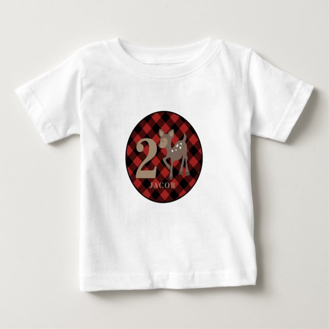 T-shirt Pour Bébé Chemise d'anniversaire de cerfs communs de plaid (Devant)