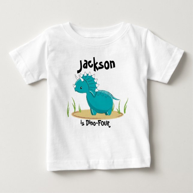 T-shirt Pour Bébé Chemise d'anniversaire de dinosaure 4 années (Devant)