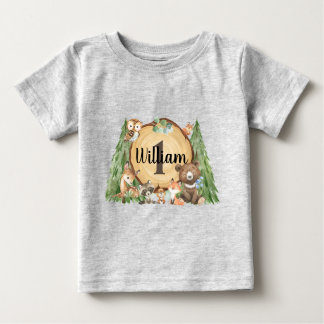 T-shirt Pour Bébé Chemise d'anniversaire de Forest Woodland Animal