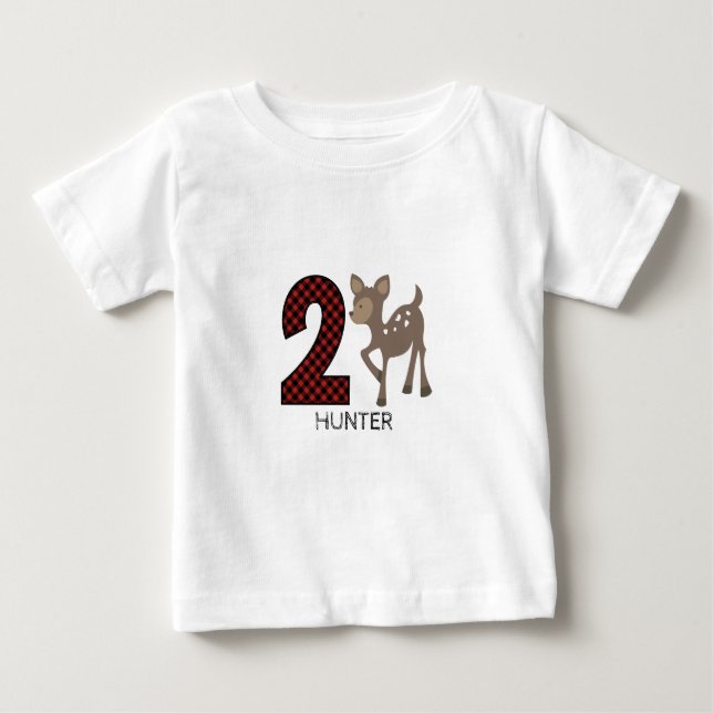 T-shirt Pour Bébé Chemise d'anniversaire de plaid de cerfs communs (Devant)