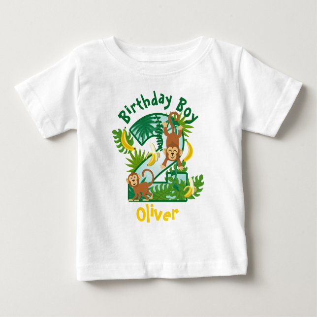 T-shirt Pour Bébé Chemise d'anniversaire de singe Deuxième anniversa (Devant)