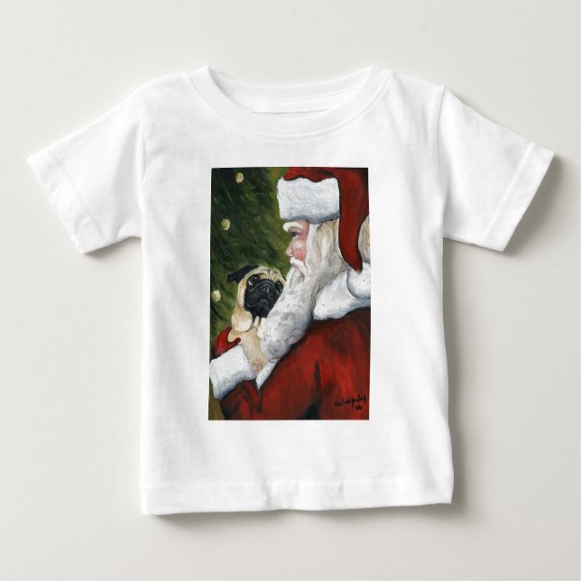 T-shirt Pour Bébé Chemise d'art carlin & Père Noël Dog (Devant)
