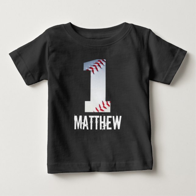 T-shirt Pour Bébé Chemise de baseball 1er anniversaire personnalisée (Devant)