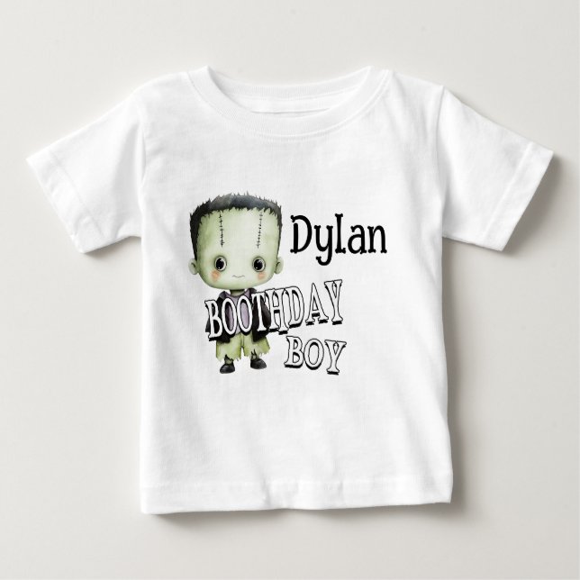 T-shirt Pour Bébé Chemise de Boothday Frankenstein vert Halloween (Devant)