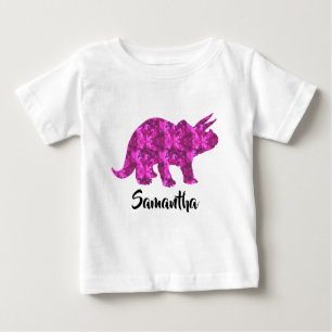 T-shirt Pour Bébé Chemise de fille personnalisée par dinosaure rose