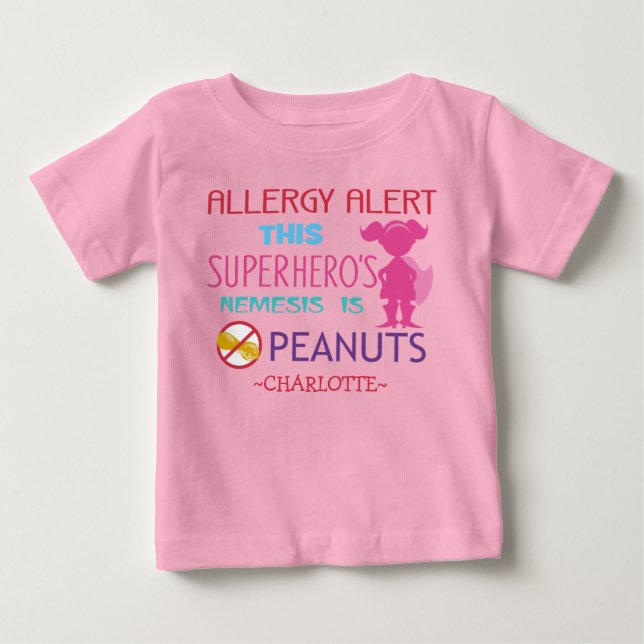 T-shirt Pour Bébé Chemise de fille super-héroïne alerte allergie aux (Devant)
