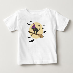 T-shirt Pour Bébé Chemise de jeunesse Chat Sorcière sur Balai, Hallo