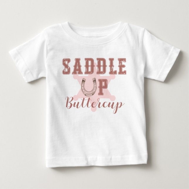 T-shirt Pour Bébé Chemise de naissance rose Western Saddle Up Butter (Devant)