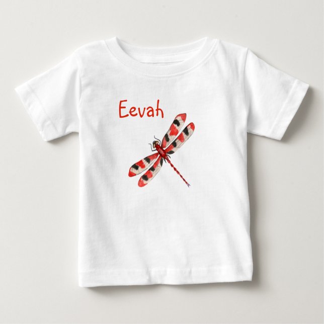 T-shirt Pour Bébé Chemise de nom personnalisé de libellule rouge (Devant)