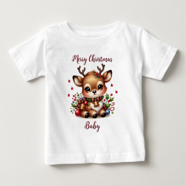 T-shirt Pour Bébé Chemise De Vacances Cute Reindeer - Toddler Person (Devant)