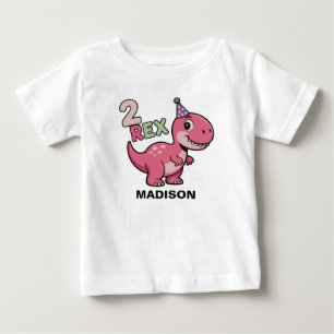 T-shirt Pour Bébé Chemise Fille 2-Rex Dinosaure Rose 2ème Anniversai