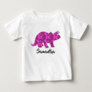 T-shirt Pour Bébé Chemise fille personnalisée Dinosaure rose vif