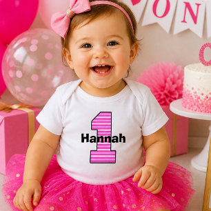 T-shirt Pour Bébé Chemise fille rose rayé premier anniversaire