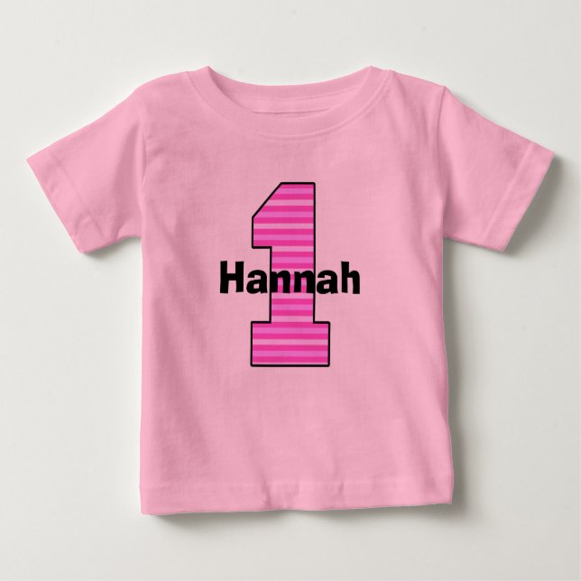 T-shirt Pour Bébé Chemise fille rose rayé premier anniversaire (Devant)