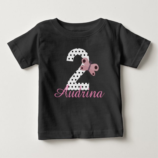 T-shirt Pour Bébé Chemise papillon personnalisée 2e anniversaire fil (Devant)
