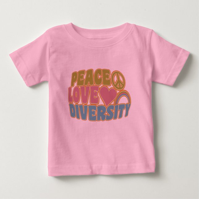 T-shirt Pour Bébé Chemise PEACE LOVE DIVERSITY - choisir style & cou (Devant)