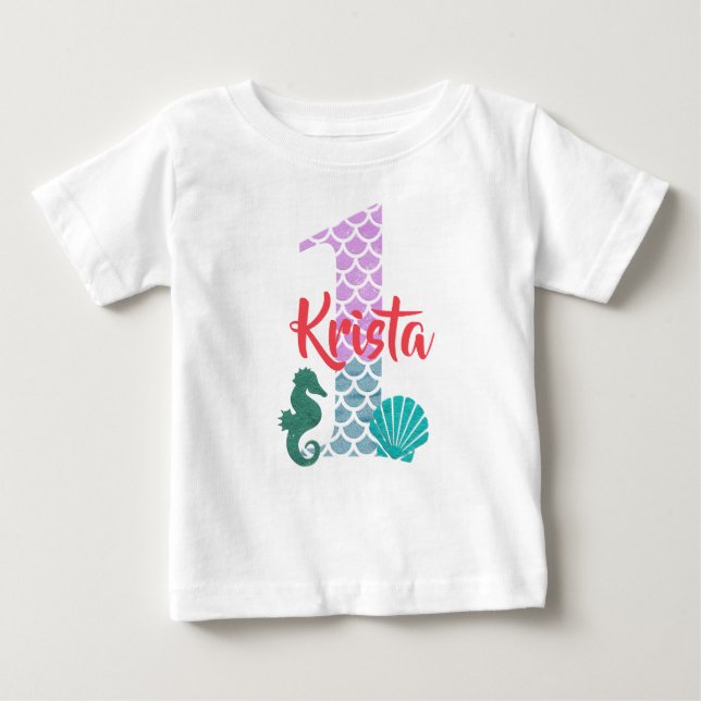 T-shirt Pour Bébé Chemise personnalisée 1er anniversaire de la Sirèn (Devant)
