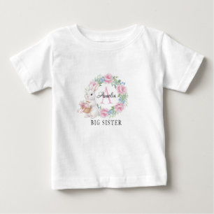T-shirt Pour Bébé Chemise personnalisée Lapin Grande Sœur Fleurs Ros