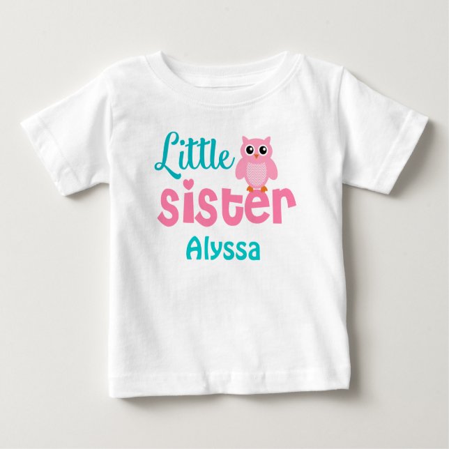 T-shirt Pour Bébé Chemise personnalisée Little Sister Pink Turquoise (Devant)