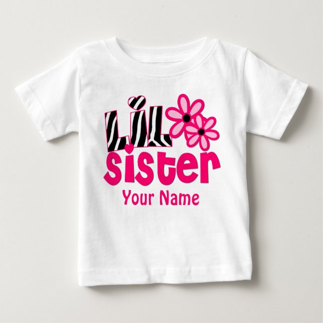 T-shirt Pour Bébé Chemise personnalisée Little Sister Pink Zebra (Devant)