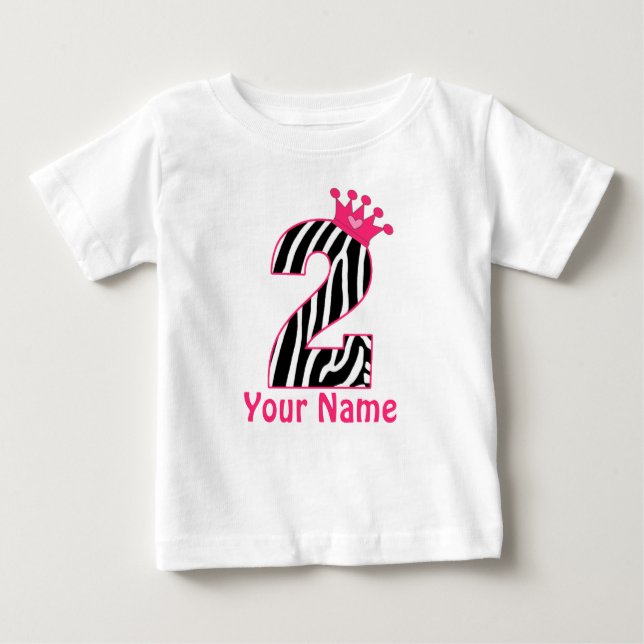 T-shirt Pour Bébé Chemise personnalisée Pink Zebra 2e anniversaire (Devant)