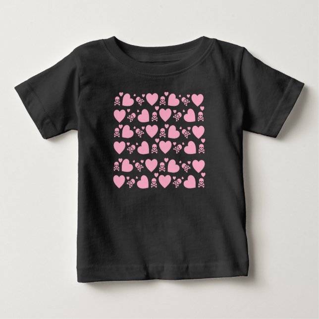 T-SHIRT POUR BÉBÉ CHEMISE PETITE FILLE ROSE SKULLS (Devant)